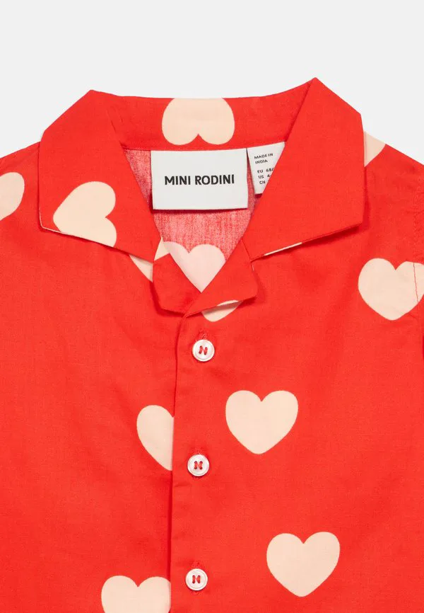 Рубашка с сердечками, унисекс, блузка на пуговицах Mini Rodini, Red — фото 3