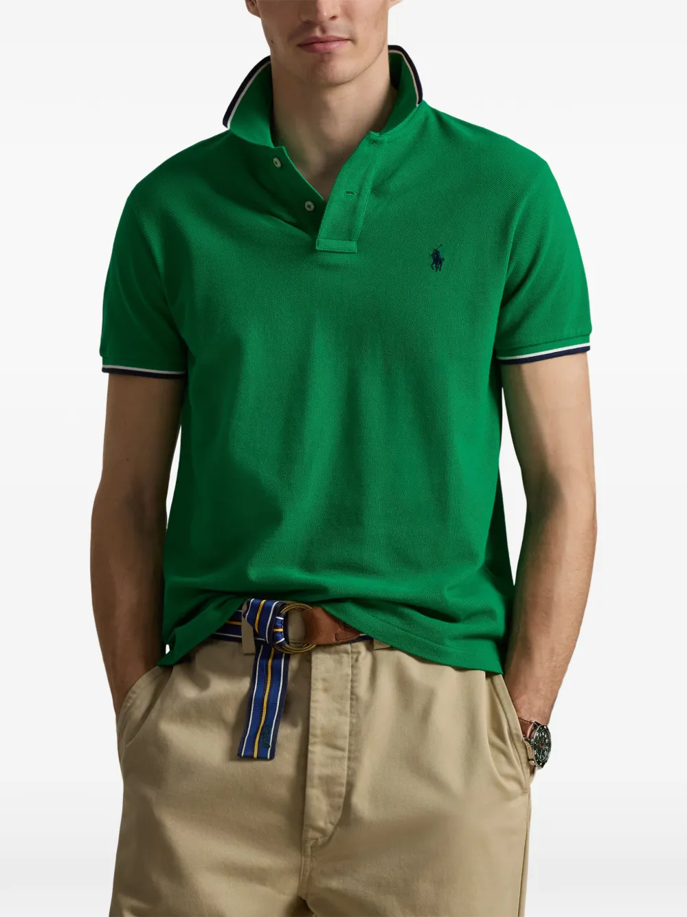 Поло с контрастной отделкой Polo Ralph Lauren, зеленый — фото 3
