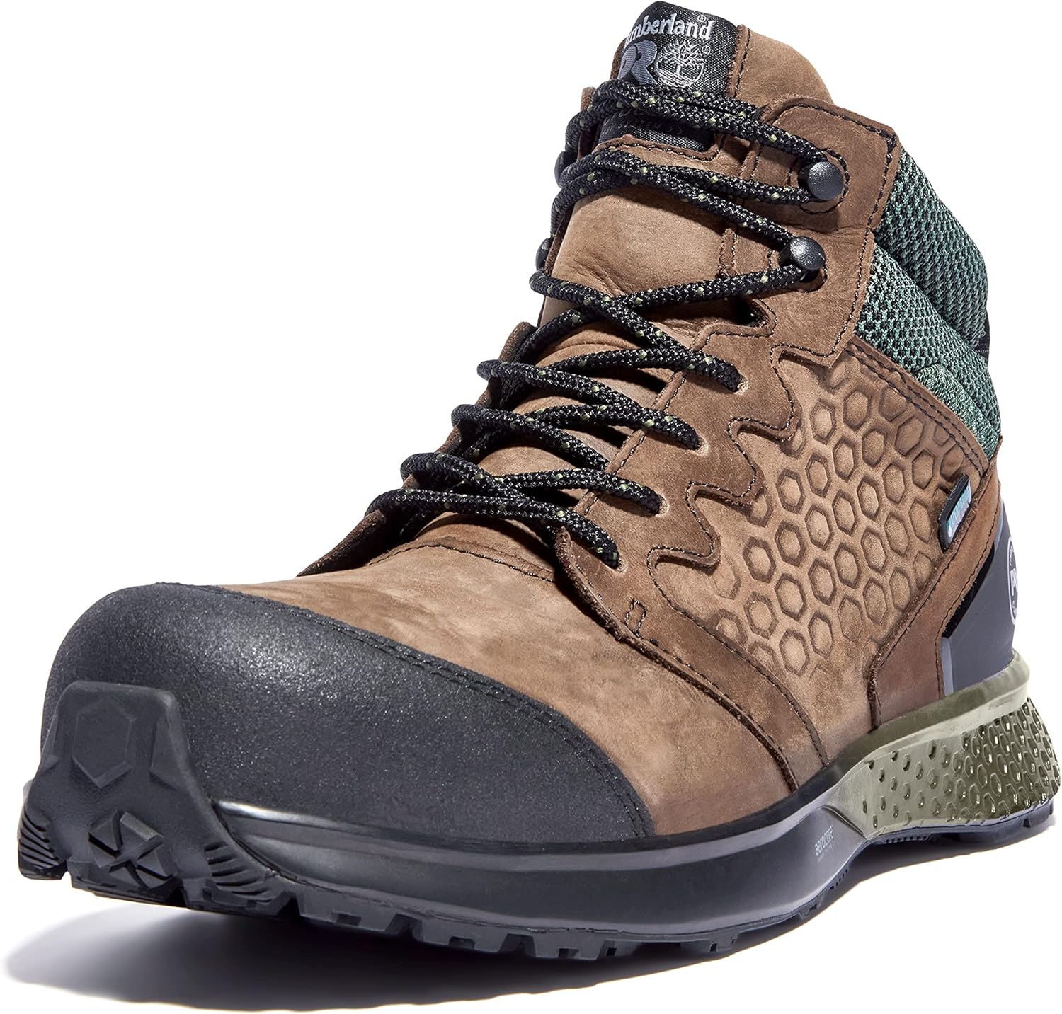 

Мужские водонепроницаемые рабочие ботинки Timberland Pro Mid Reaxion Athletic Hiker Waterproof Composite Toe WorkBoot с композитным носком, коричневый/зеленый