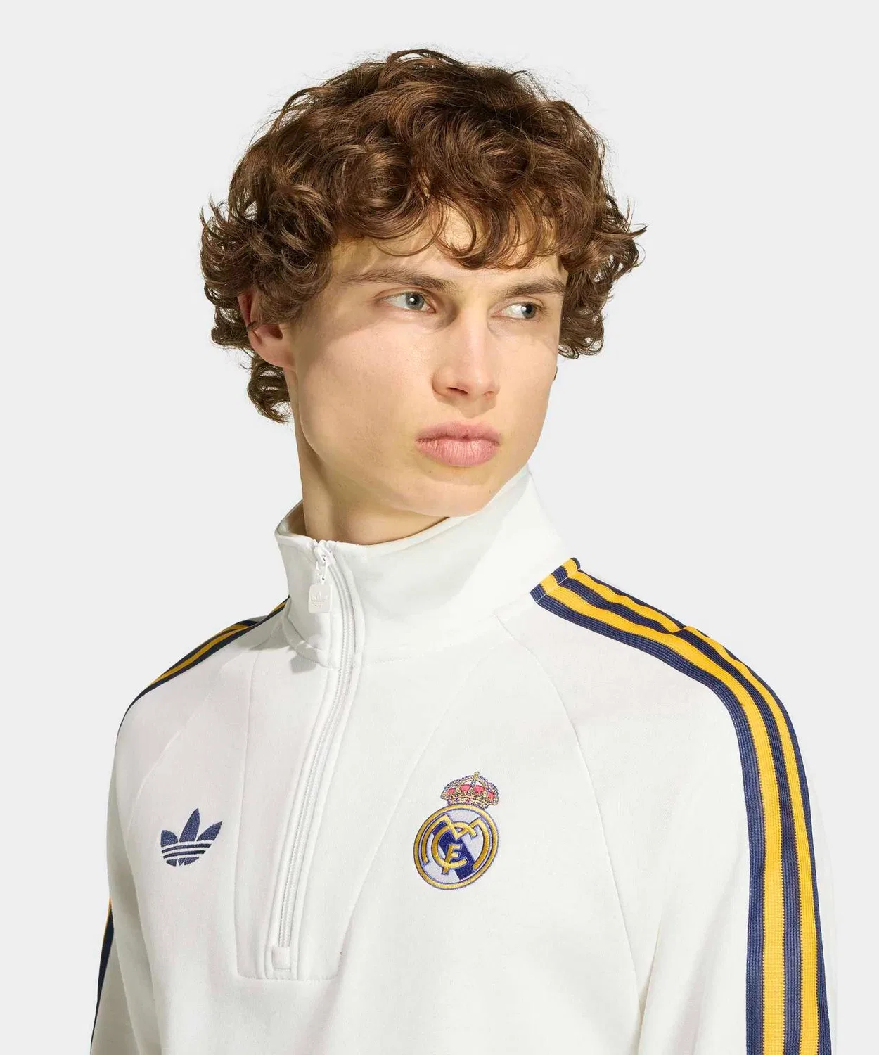 Футбольная кофта полузастежка Real Madrid Originals adidas белая — фото 3