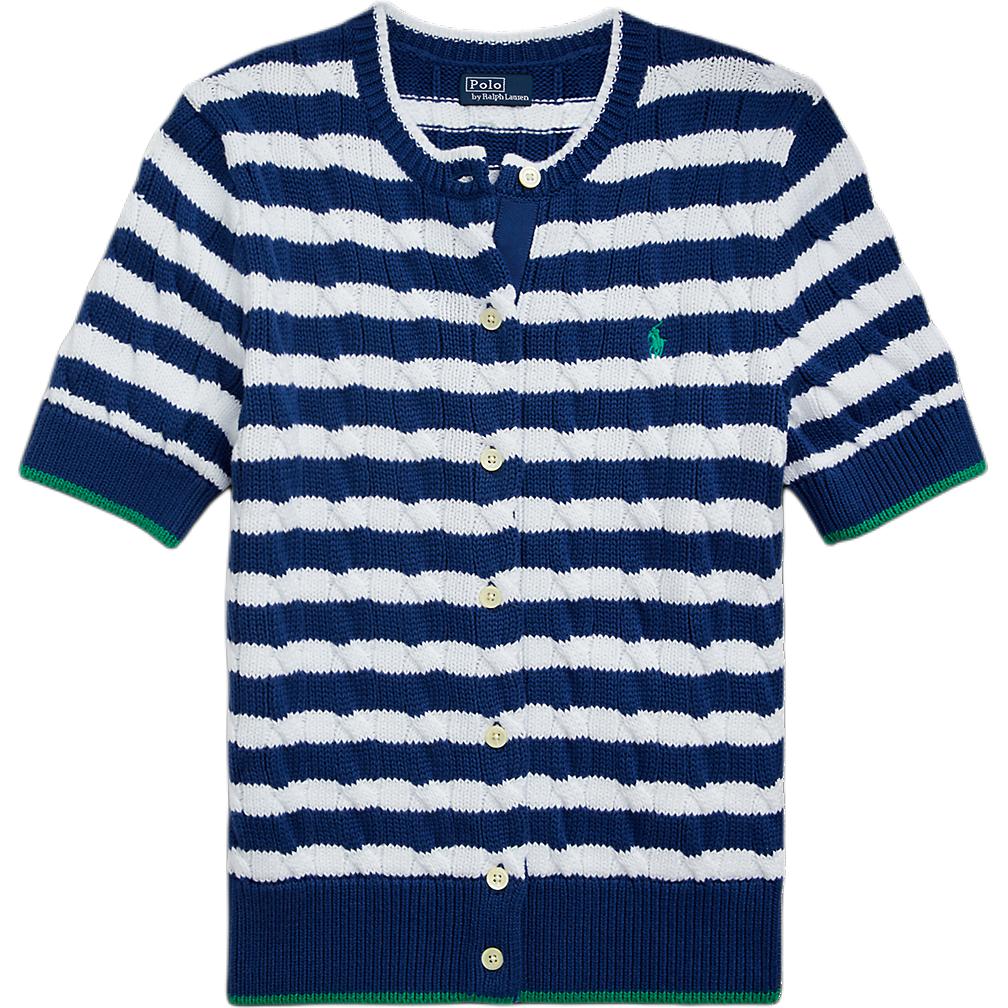 Полосатый кардиган с кабельной вязкой Polo Ralph Lauren, синий — фото 2