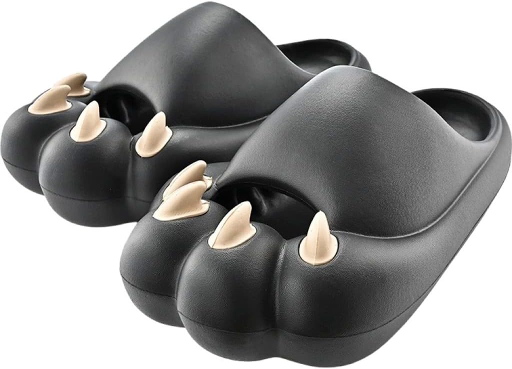 

Милые домашние шлепанцы с лапками животных для женщин и мужчин, с толстой подошвой и мягкой подушкой, облегченная платформа, противоскользящие, быстро сохнущие, с открытым носком, для дома, ванной и спальни, легкие шлепанцы из ЭВА Auraglor, черн...