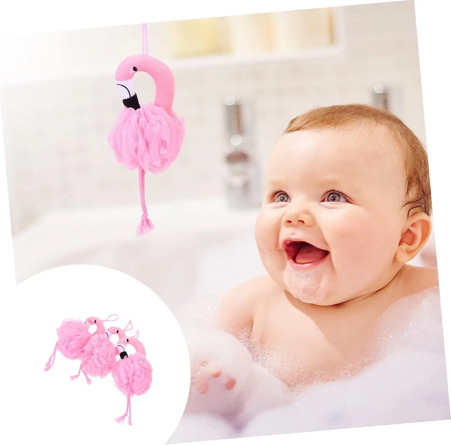 Мочалка для душа Flamingo, VICASKY, 3 шт, 26x12x9 см, Розовый — фото 4
