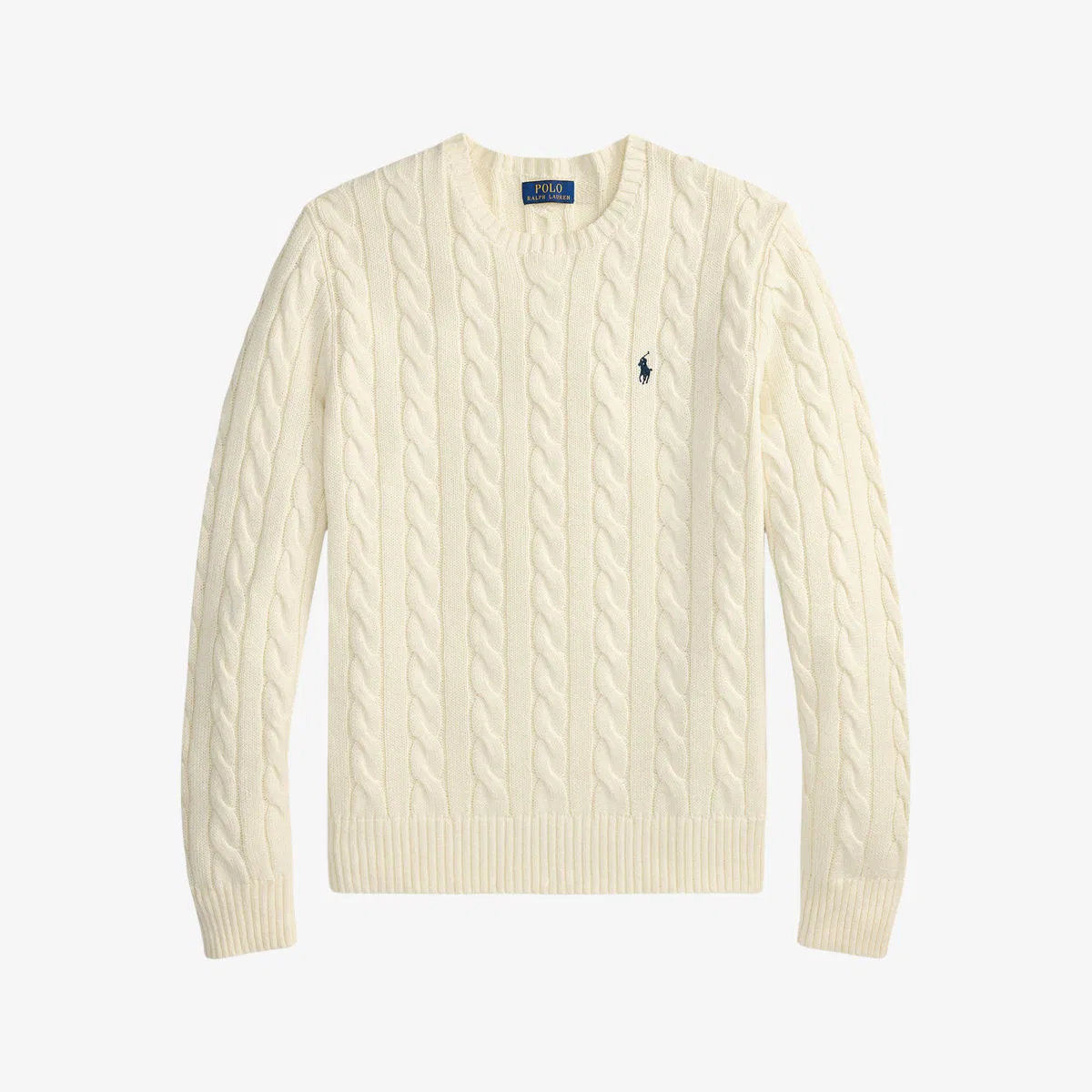 Хлопковый джемпер крупной вязки с вышивкой бренда Polo Ralph Lauren, кремовый