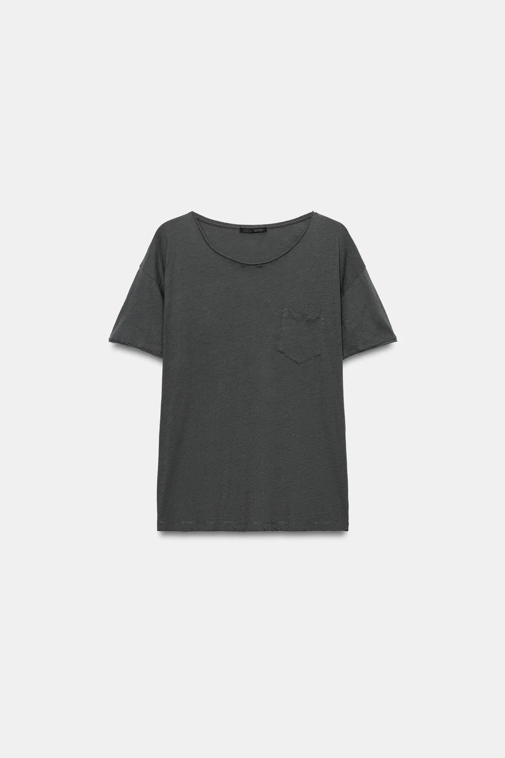 Хлопковая футболка с карманом ZARA, Anthracite grey — фото 4