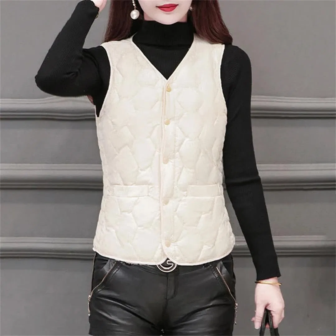 Женский утеплённый жилет без рукавов Winter Women Slim Sleeveless Down Cotton Padded Coat Lamb Warm Vest Button Outerwear Waistcoat, Watermelon red — фото 2