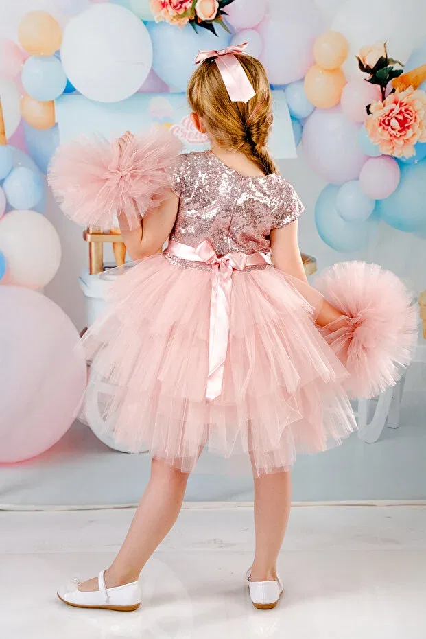 Детское платье для девочек с длинным рукавом Party Mixie, Powder — фото 4
