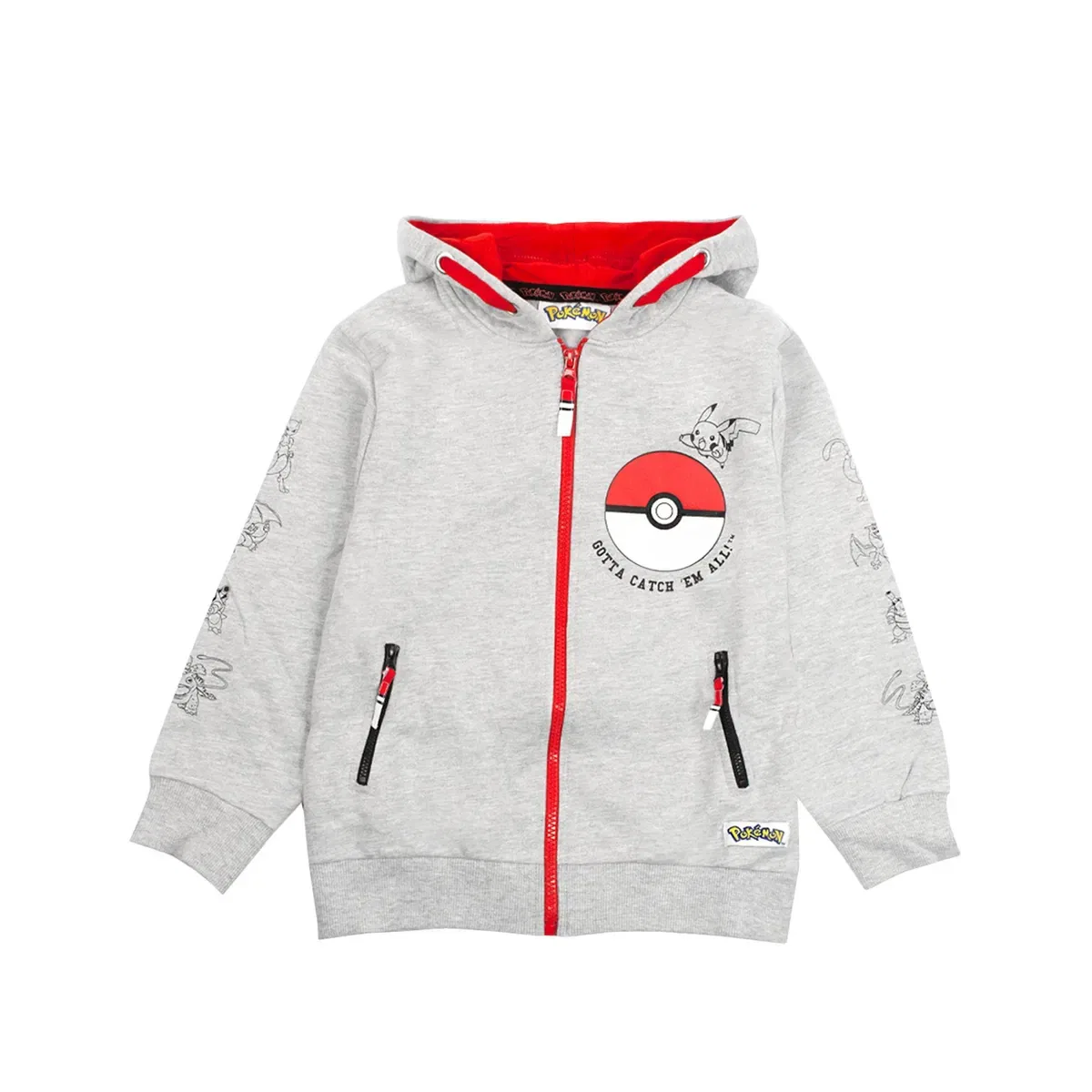 Детское худи для мальчиков с принтом Pokeball Pikachu Characters Pokemon, Grey