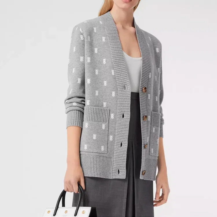 Женский кашемировый свитер с V-образным вырезом Medium Heather Gray Burberry — фото 3