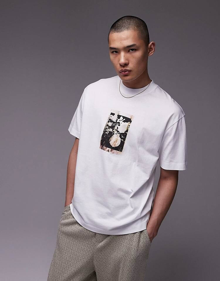 

Футболка Topman Oversize With Floral Graphics On Front And Back, белый
