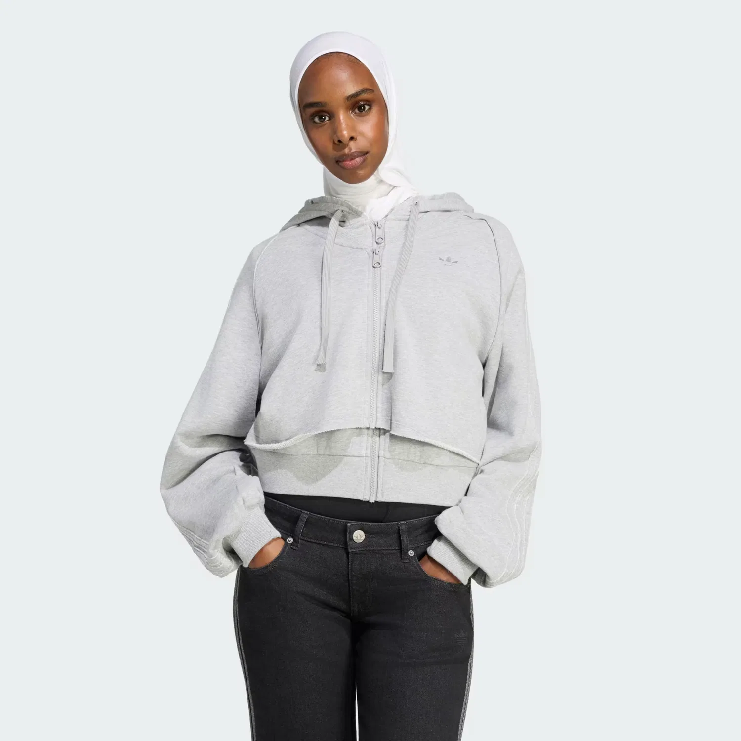 Женское худи оверсайз с молнией SST Double Front Hoody Adidas Originals, серый меланж
