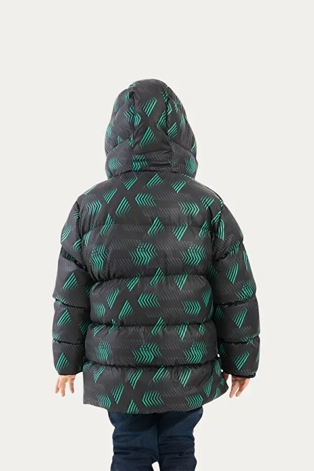 Детское зимнее пальто для мальчиков с капюшоном Outriverkids, Green Black — фото 4