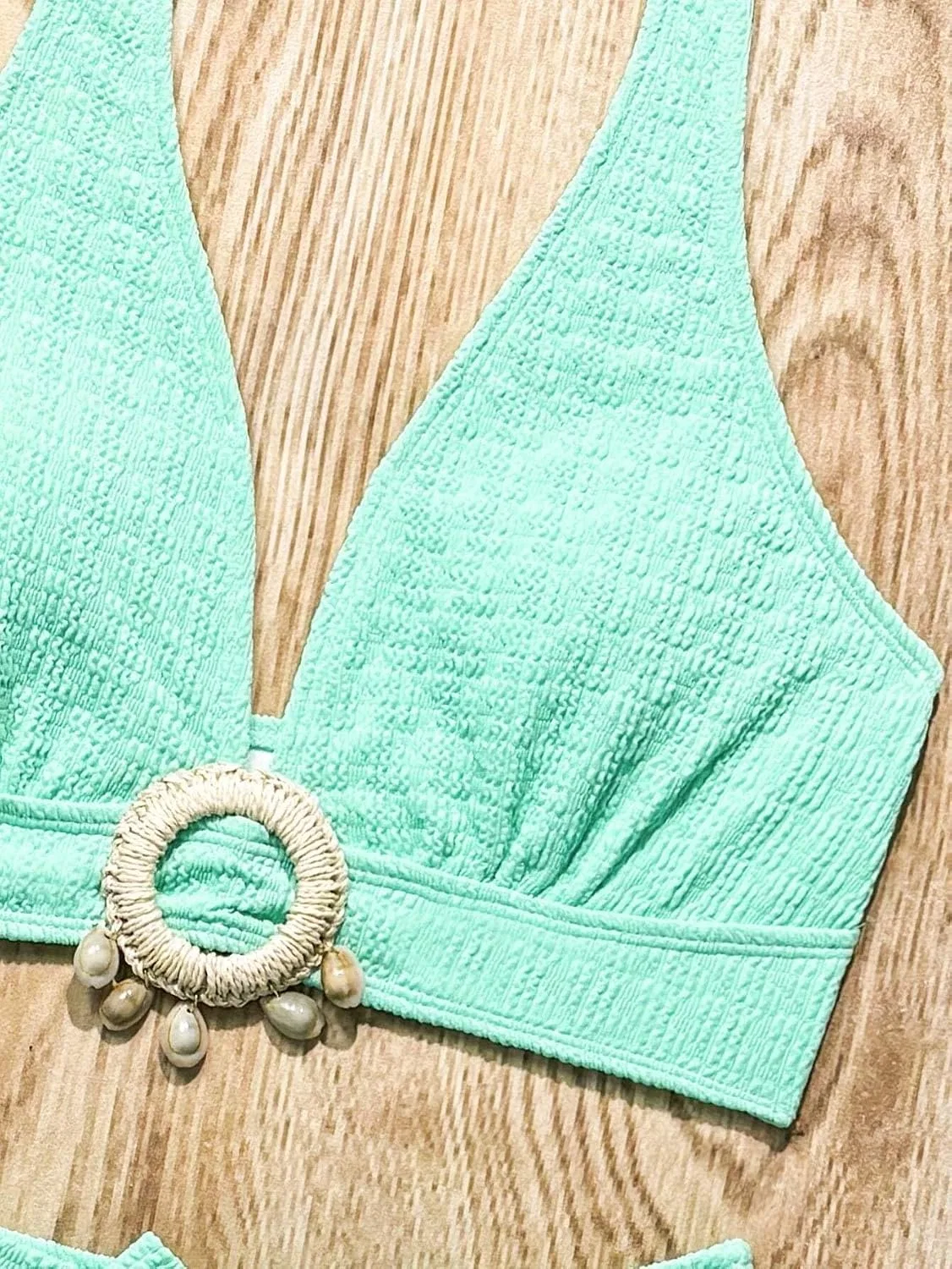 Женский бикини-сет с высокой талией на завязках, Mint Blue — фото 4