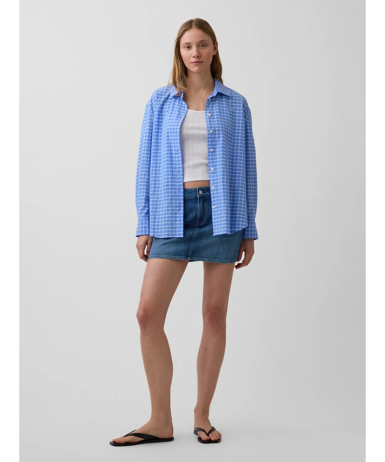 Женская рубашка оверсайз с принтом GAP, Light Blue — фото 4