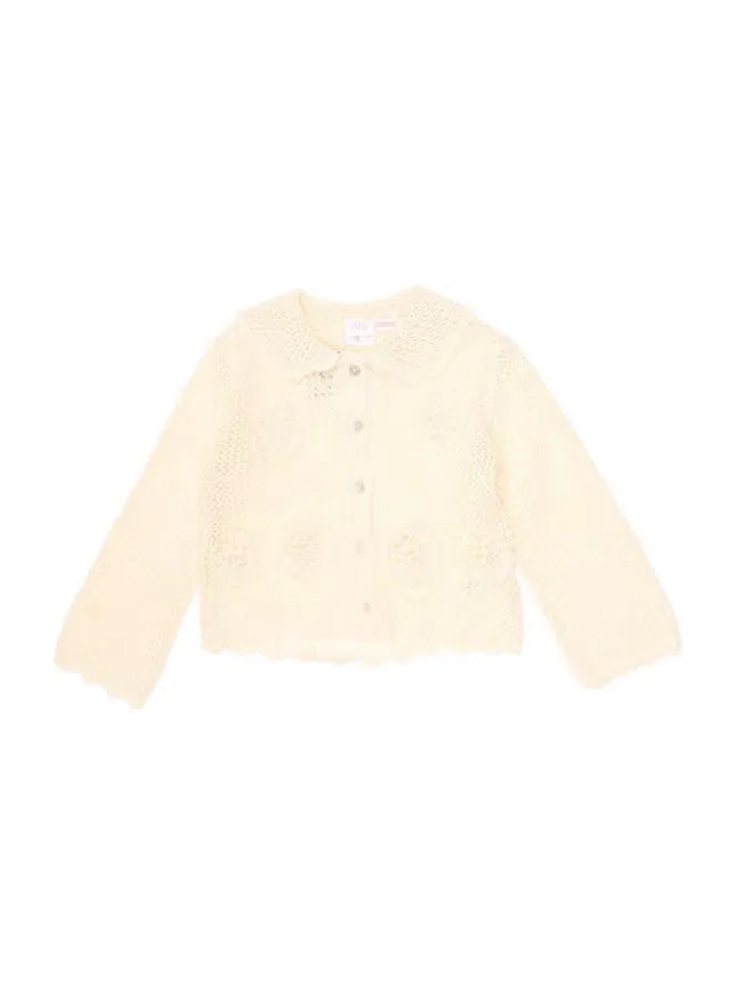 Кардиган с длинным рукавом и ажурными пуговицами Zara, белый