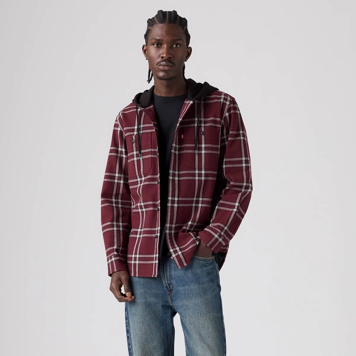 Классическая рабочая толстовка с капюшоном в стиле casual Levi's, Claude Plaid Vineyard Wine - Red — фото 3