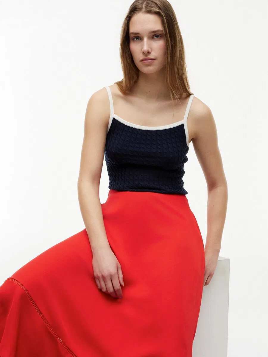Юбка TOMMY HILFIGER 'Logo Flare Midi With' красного цвета — фото 2