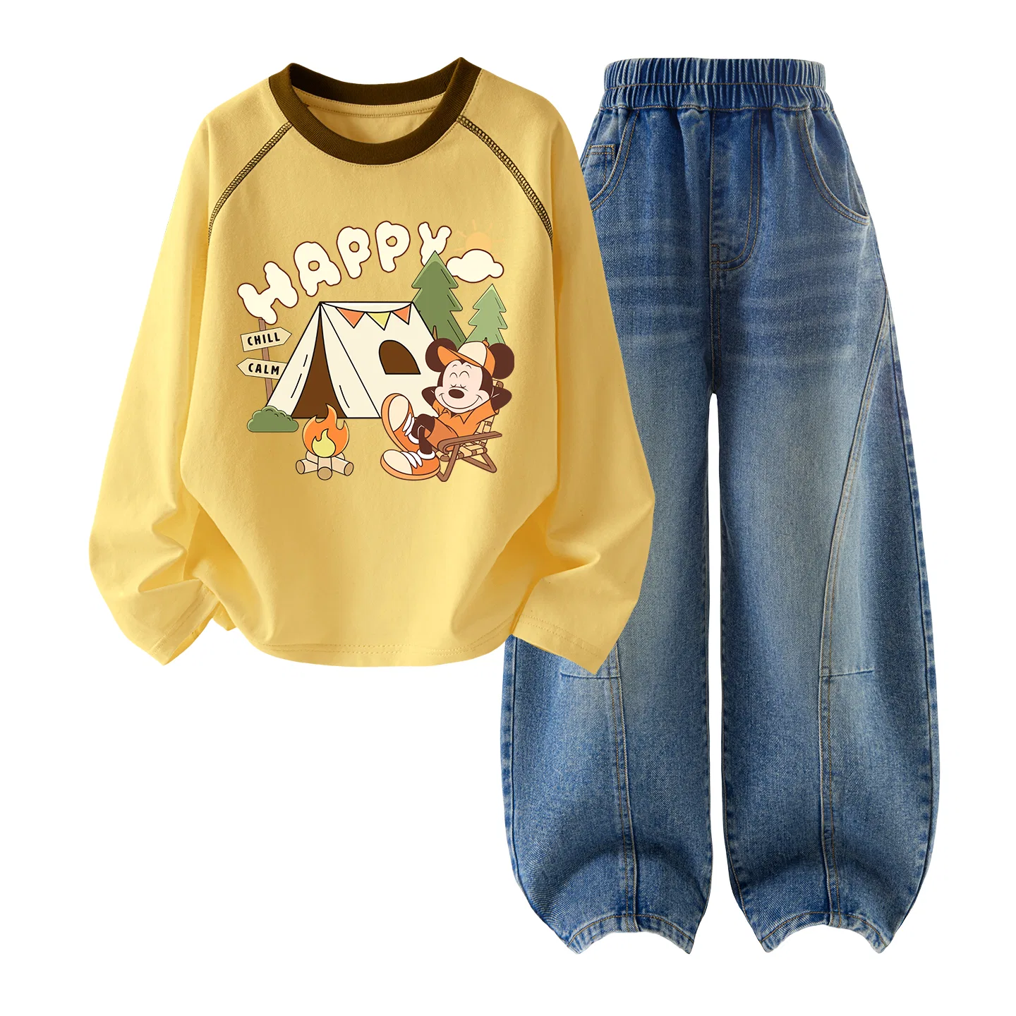 Детский спортивный костюм для мальчиков с принтом Disney, Di Spud Friend K Cheese Yellow+Solid Color Denim Light Blue — фото 3