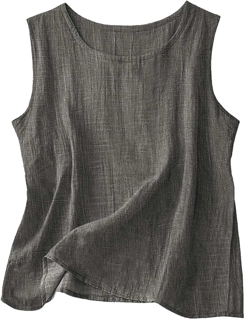 Женское льняное платье-туника без рукавов, A1-dark Gray