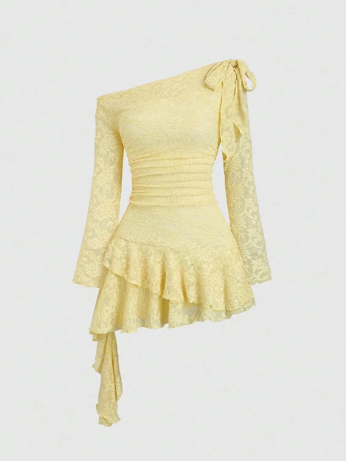 Женское летнее платье с асимметричным вырезом и подолом, Yellow — фото 4