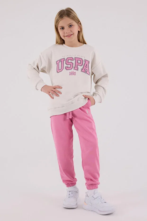 Детский спортивный костюм для девочек с принтом U.S. Polo Assn., Beige — фото 2