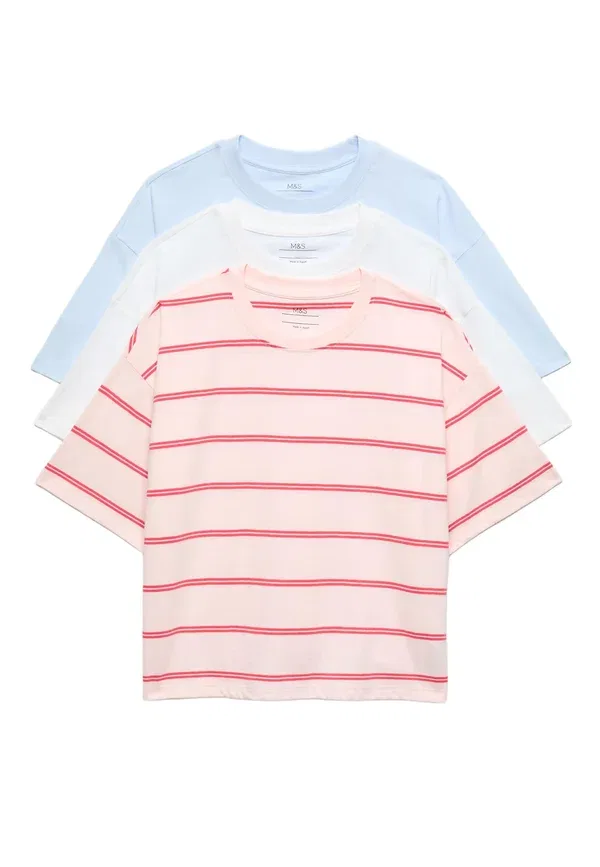 Комплект из 3 футболок с полосками Print T-shirt Marks & Spencer Mix, синий — фото 2