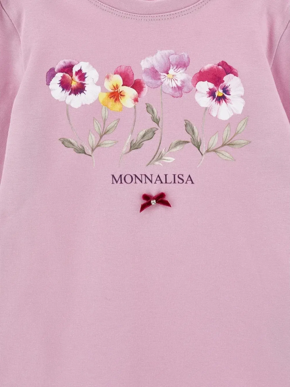 Футболка с бантом и цветочным принтом Monnalisa, розовый — фото 3