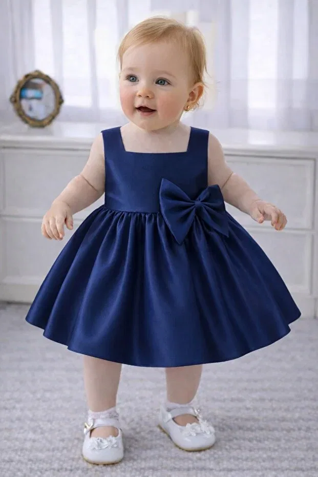 Детское платье для девочек с бантом Suneh, Navy Blue
