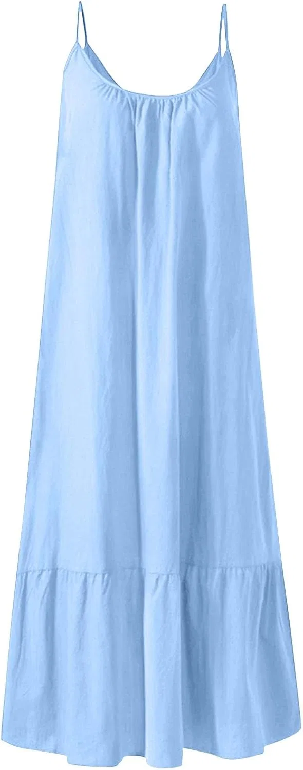 Женское повседневное платье на бретелях с открытой спиной, Sky Blue — фото 4