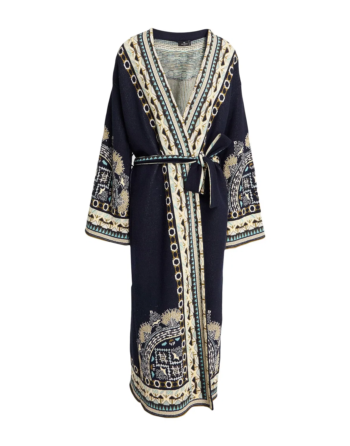 Женское пальто с ремнем Jacquard-knit Etro, темно-синий