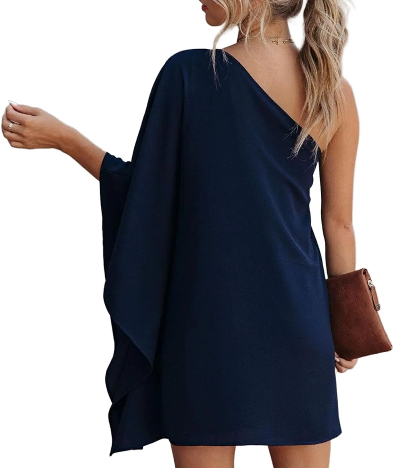 Женское платье с одним рукавом летучая мышь, Navy Blue — фото 4