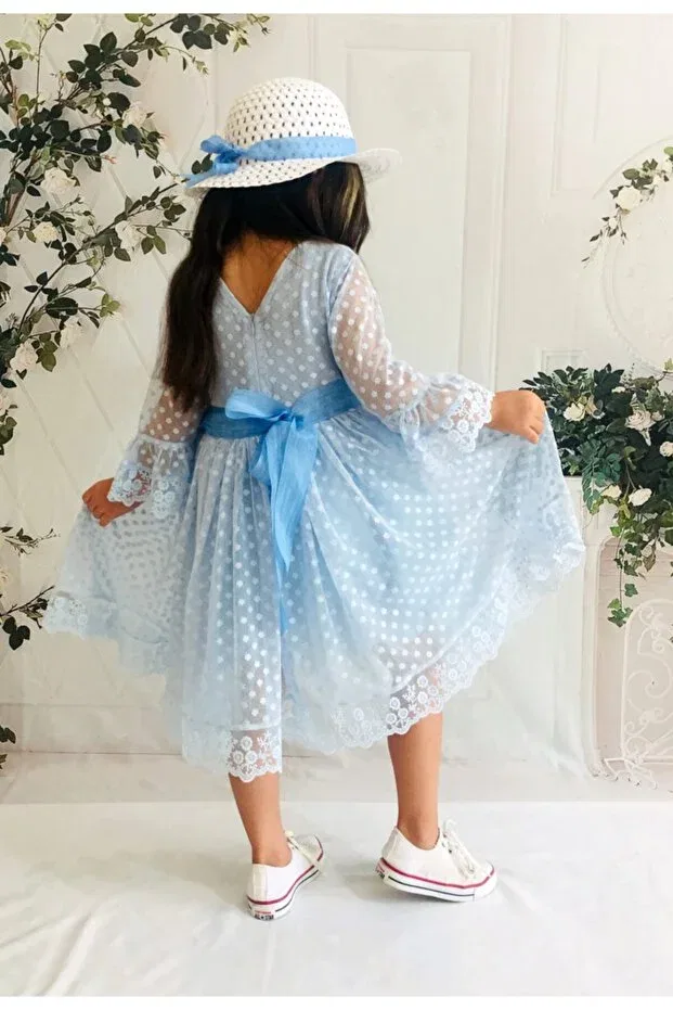 Детское платье для девочек кружевное Laced Princess Model Delfini Kids, Blue — фото 3