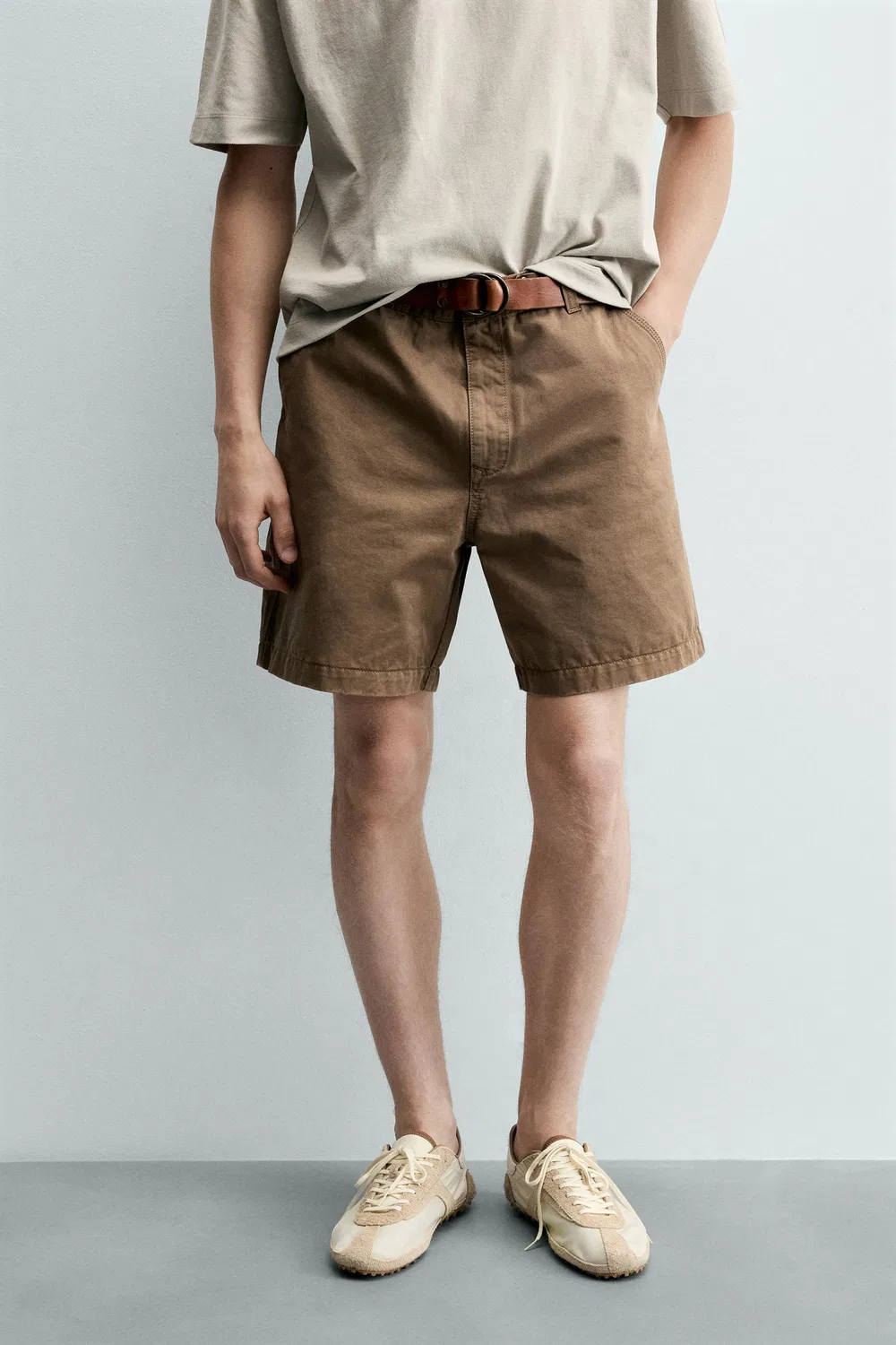 Винтажные выстиранные бермудские шорты ZARA, Light brown — фото 2