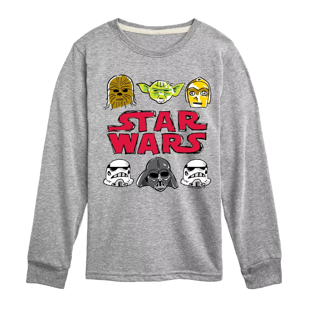 Детский лонгслив с принтом Sw Logo Doodle Star Wars, Athletic Heather
