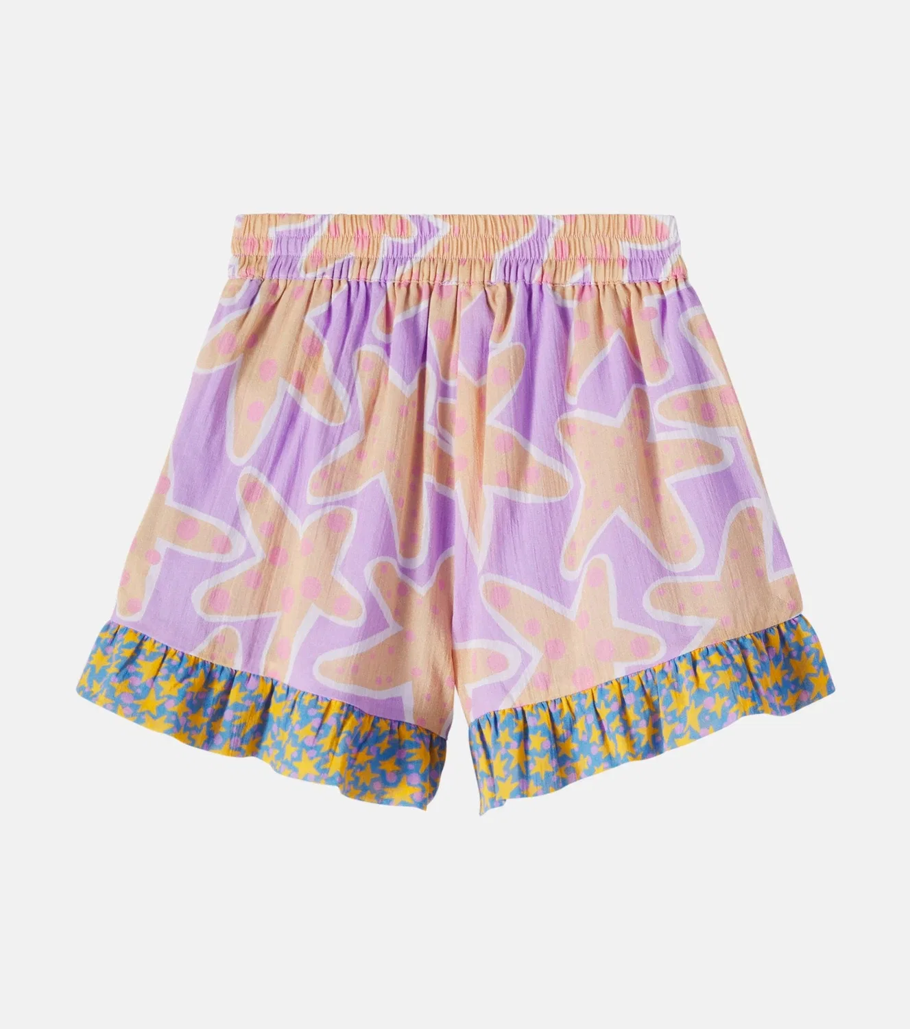 Шорты хлопковые с оборками и принтом Stella Mccartney Kids, фиолетовый — фото 3