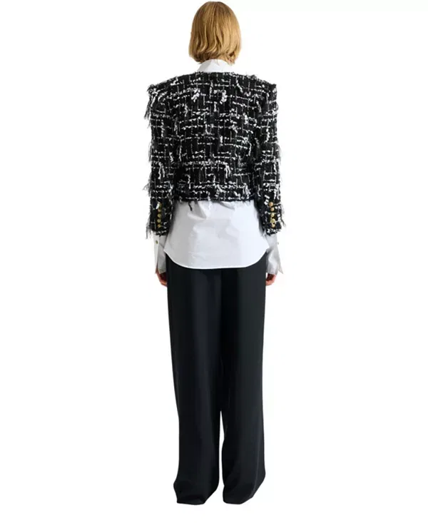 Женская куртка с бахромой Cropped jacket in fringed tweed Balmain, черный — фото 3