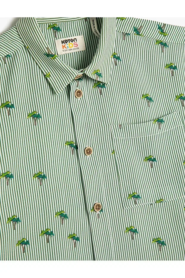 Детская рубашка для мальчиков с коротким рукавом Palm Tree Pattern Koton, White Striped — фото 3