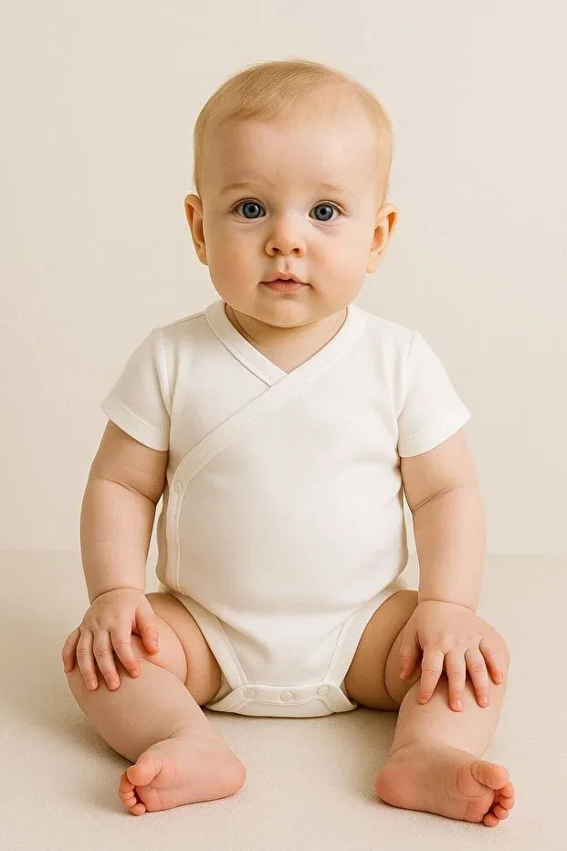 Детское боди для новорожденных хлопковое Basics Babytex, White And Cream — фото 4