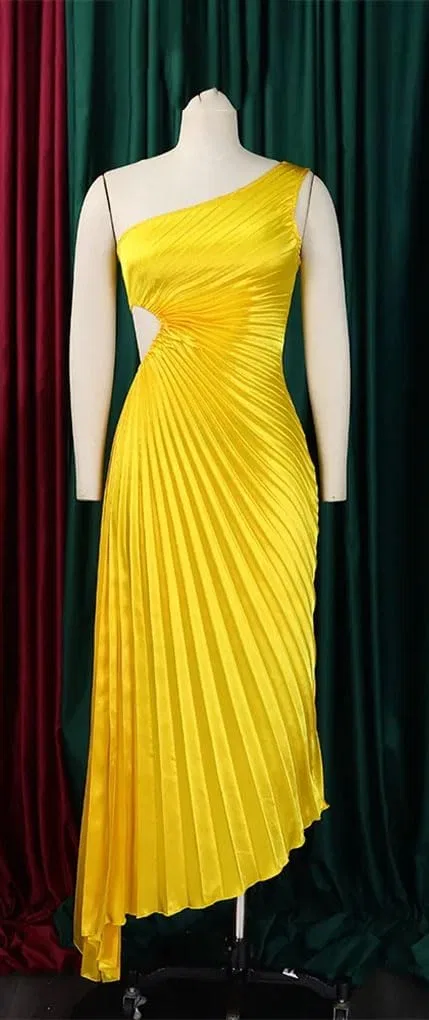 Женское платье макси с асимметричным вырезом, Yellow — фото 2