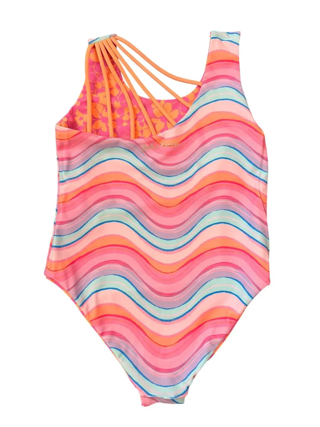 Детский купальник слитный двусторонний с цветочным принтом Summer Sun Reversible feather 4 arrow, Magenta Punch — фото 4