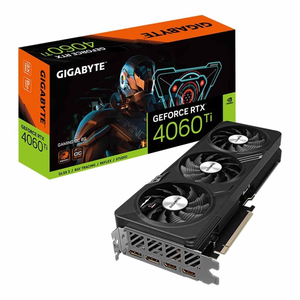 

Видеокарта Gigabyte GeForce RTX 4060 Ti Gaming OC, 8 Гб, GV-N406TGAMING OC-8GD, черный