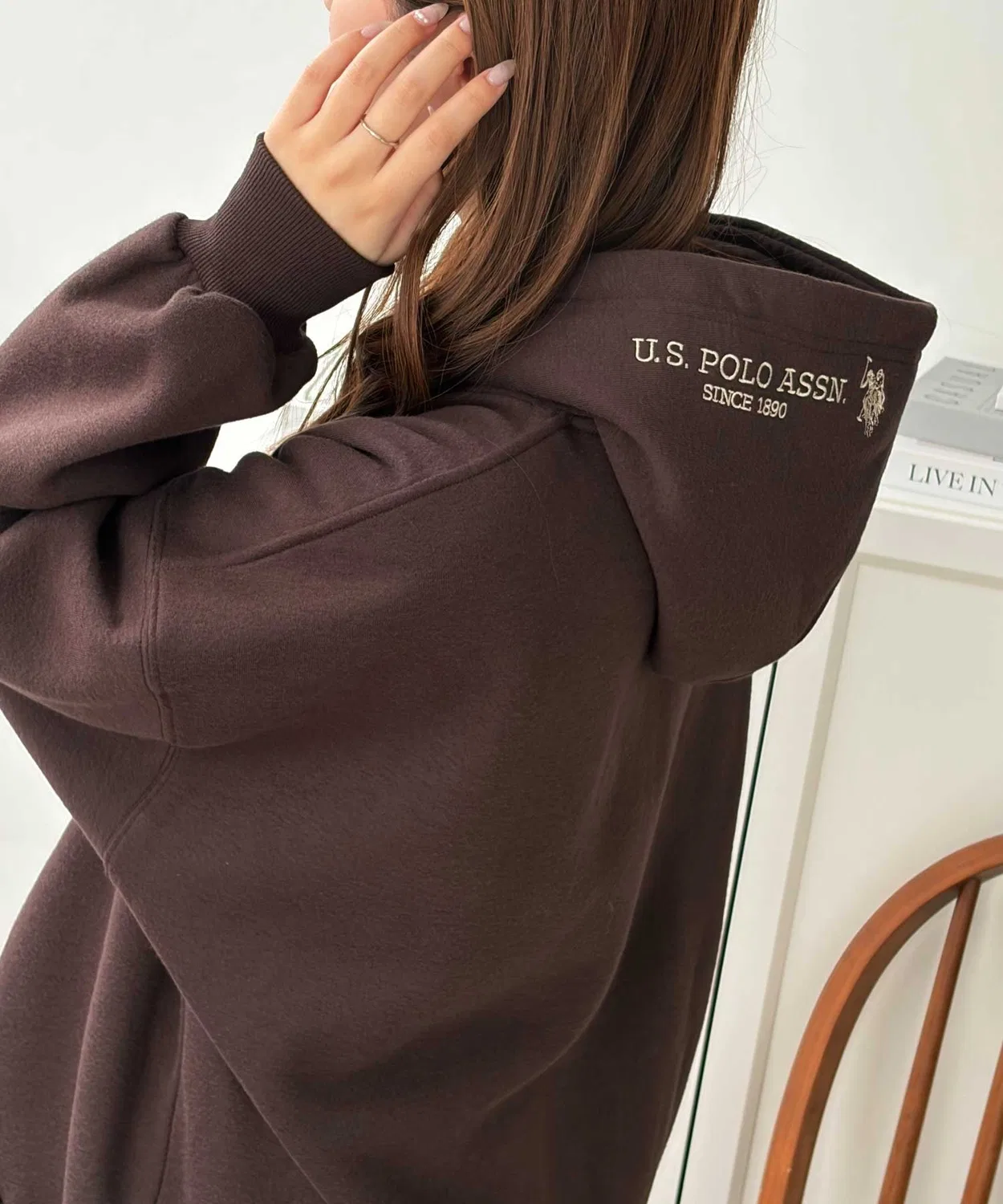 Женский худи с длинным рукавом футер с начесом U.S. POLO ASSN., Brown