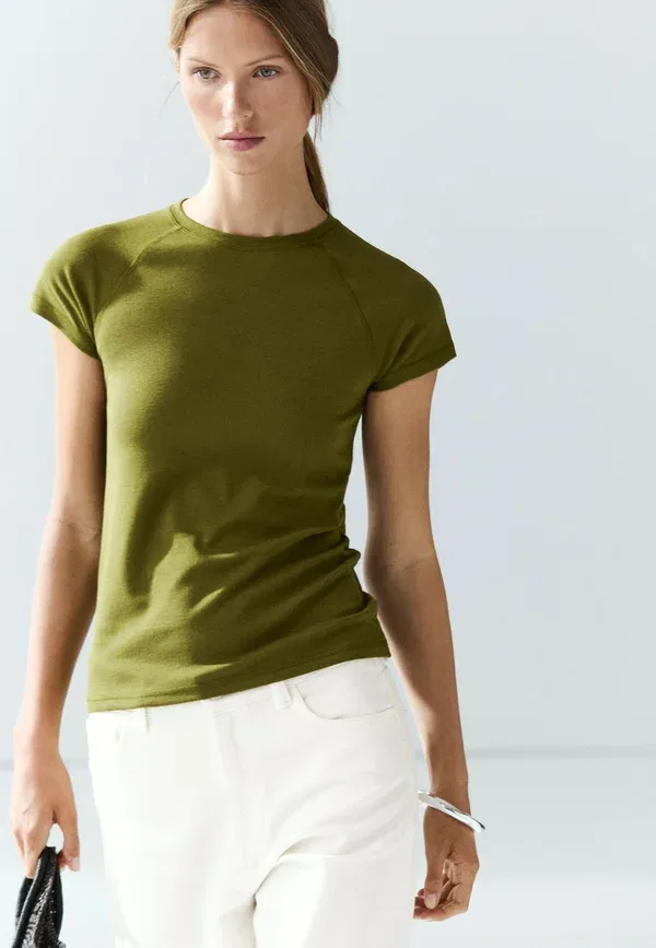 Футболка хлопковая Basic T-shirt Massimo Dutti, khaki, хаки