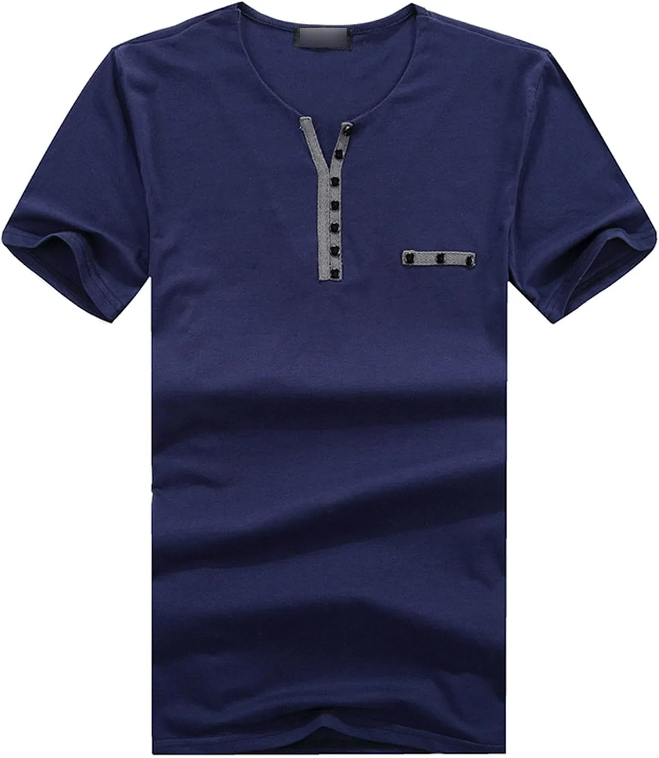 Мужская рубашка-поло с коротким рукавом, хлопковая, Slim Fit, Henley, синий
