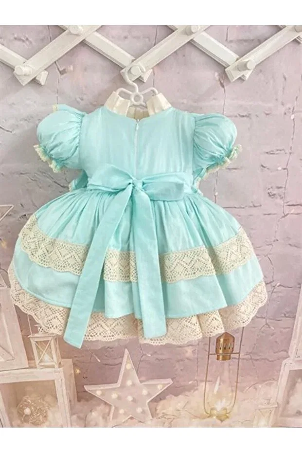 Детское платье для девочек кружевное Mint Green Vintage Baby Girl Dress Linarookids, Mint Green — фото 3