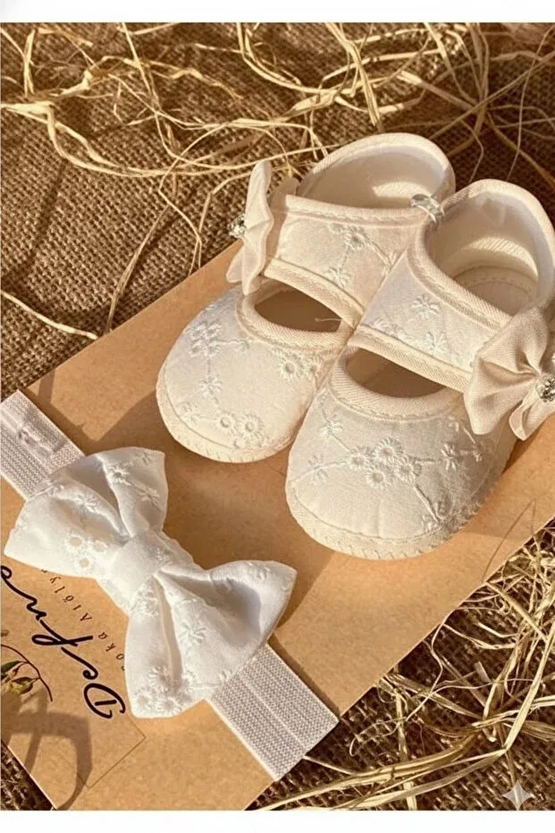 Детские пинетки для девочек с бантом Vavbaby, Beige — фото 4
