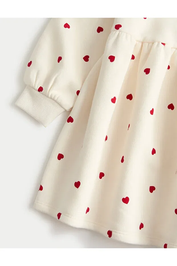 Детское платье для девочек с принтом Heart patterned Marks & Spencer, Nude Color — фото 2