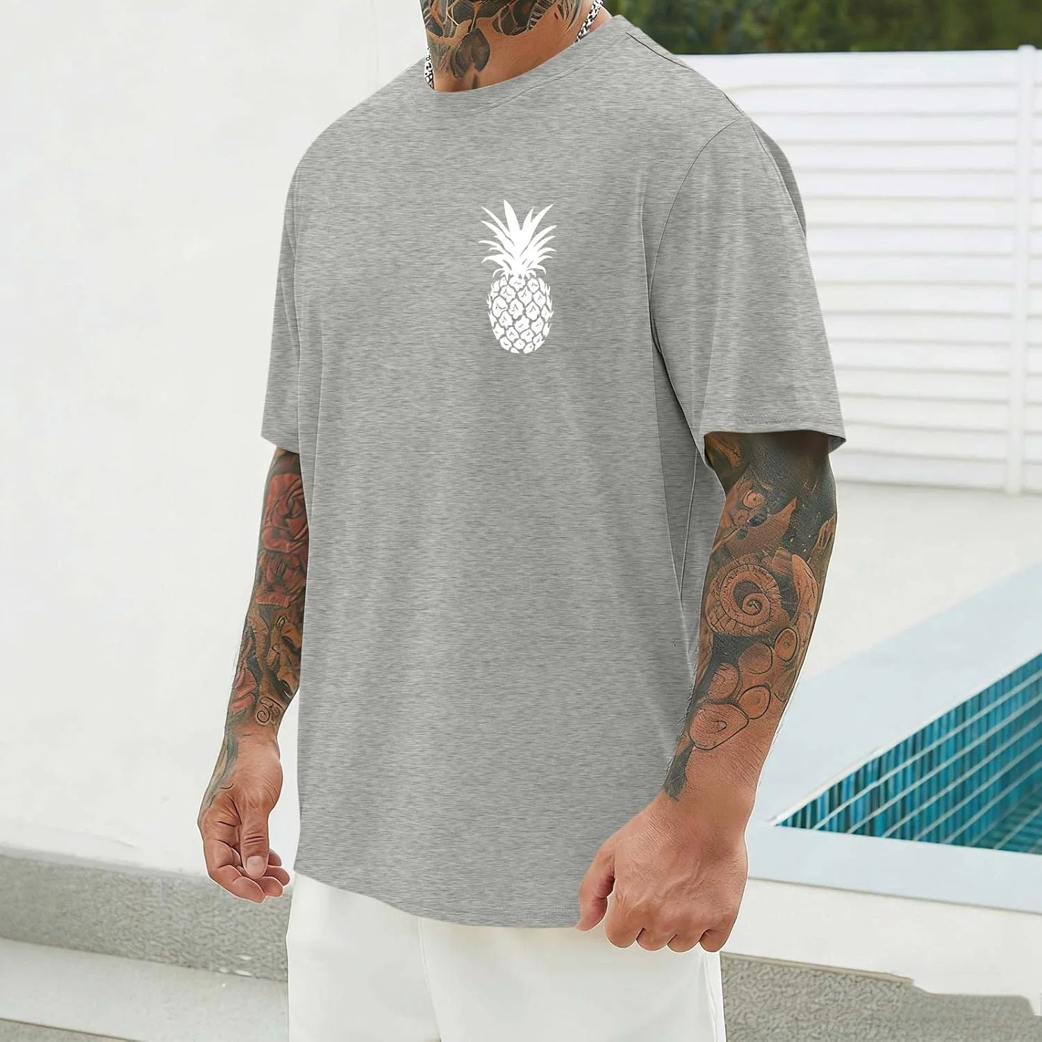 Мужская футболка с принтом ананаса Summer Tops Cotton, Gray — фото 2