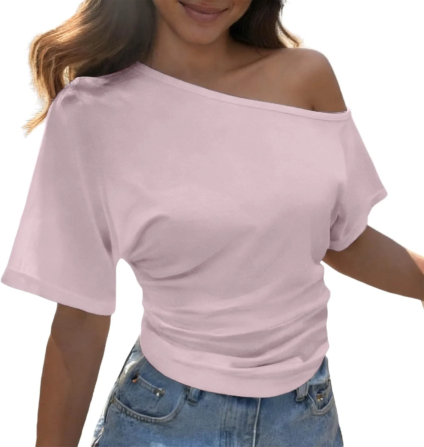 Женская футболка-кроп с защипами, модель Cinched Waist, цвет Pink