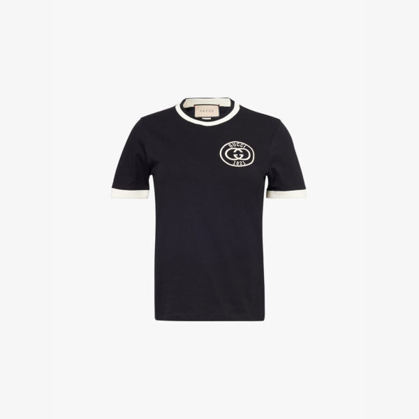 

Футболка из хлопкового джерси с короткими рукавами и фирменной вышивкой Gucci, черный